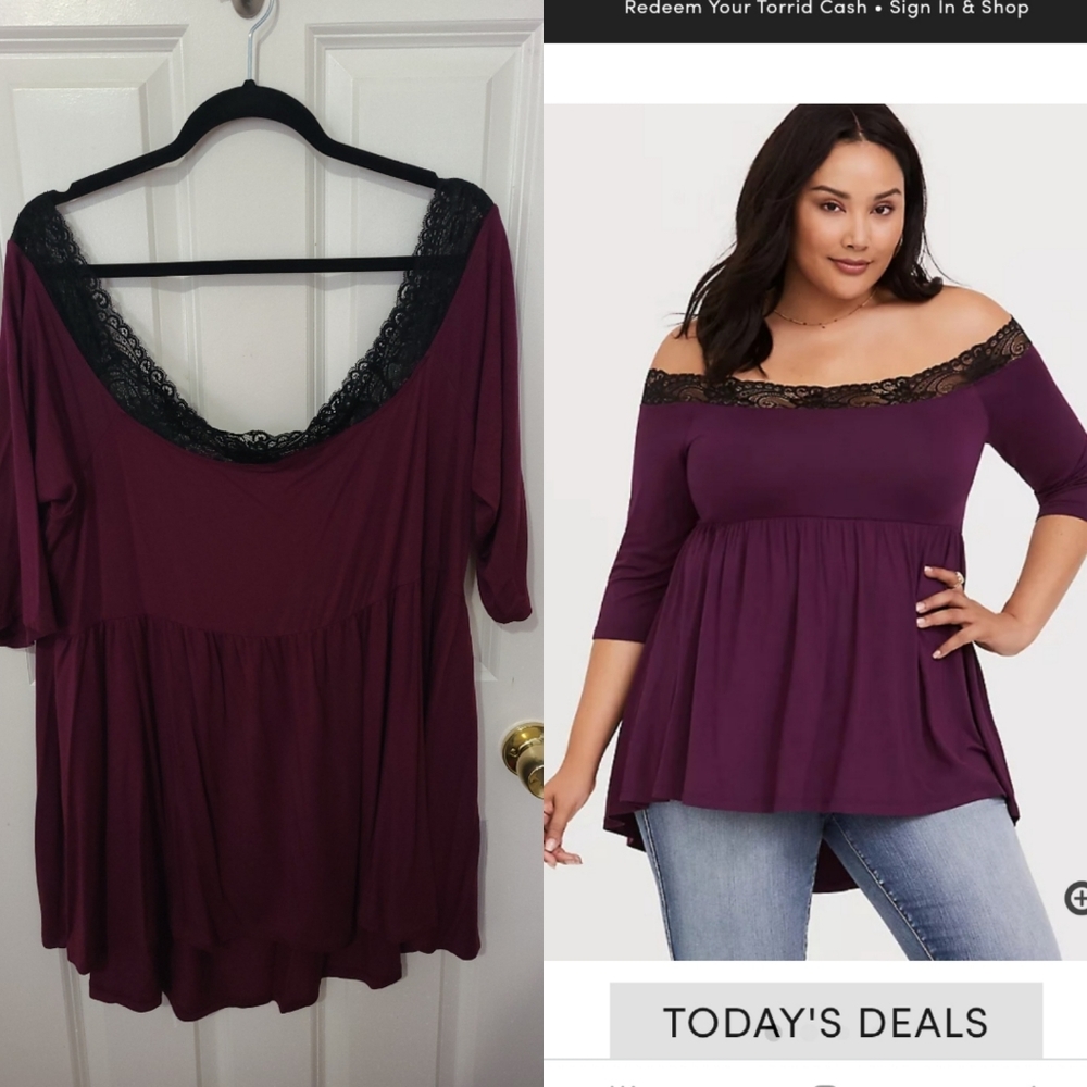 Off the shoulder purple blouse